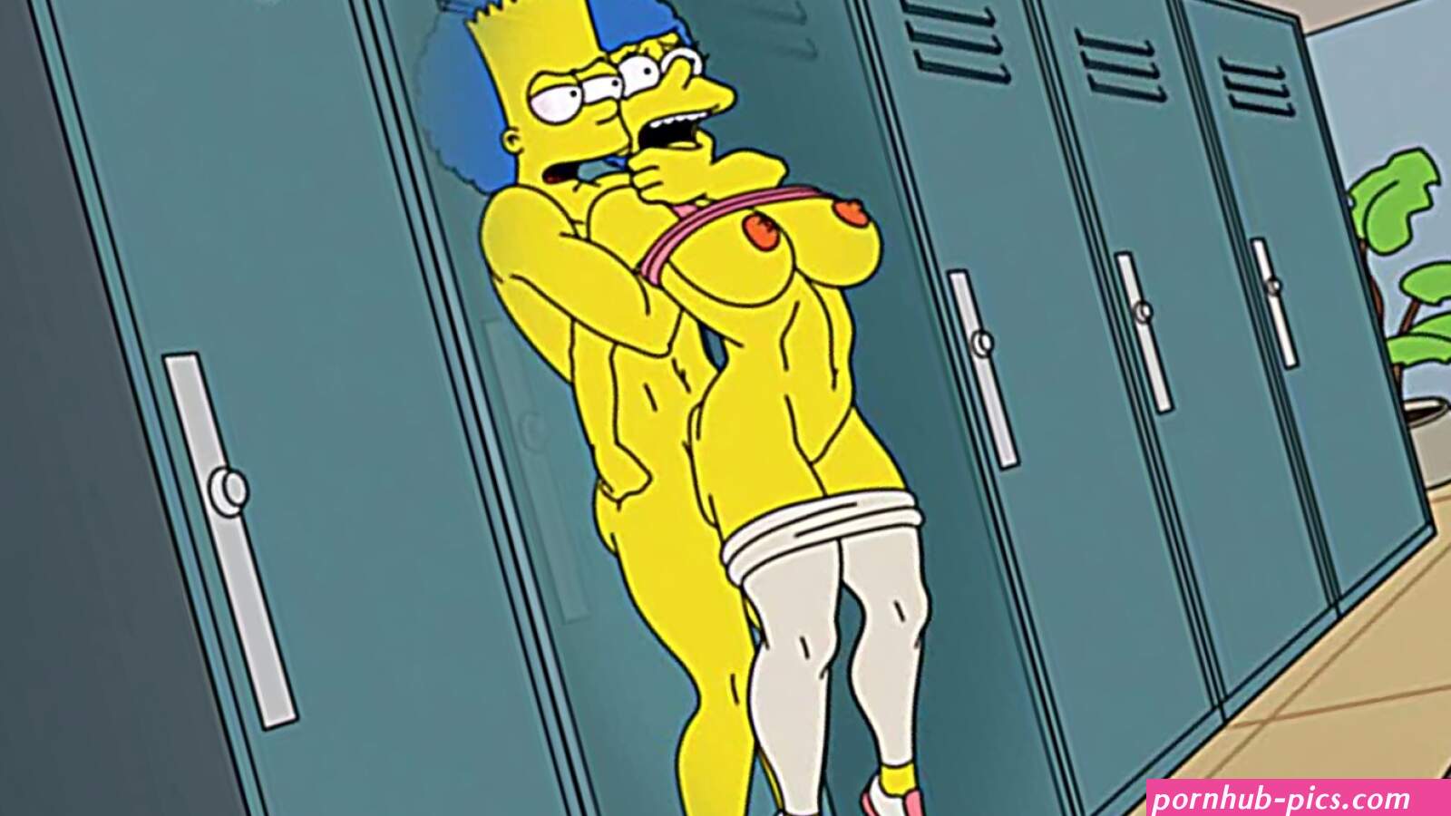 Bart gives Marge Simpson a rough anal fuck in the locker room