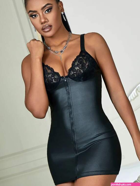 Comeondear Sexy Nightgown Black Leather Fashion Zipper Casual Pajamas Sleepwear Bodycon Plus Size Strap Lace Lingerie Nightdress
