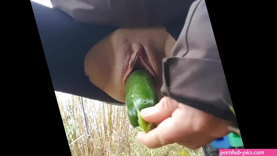Horny Little Milf Fucks A Zucchini Outside In Public By The Highway!