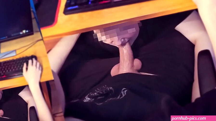 sucking cock under table while g