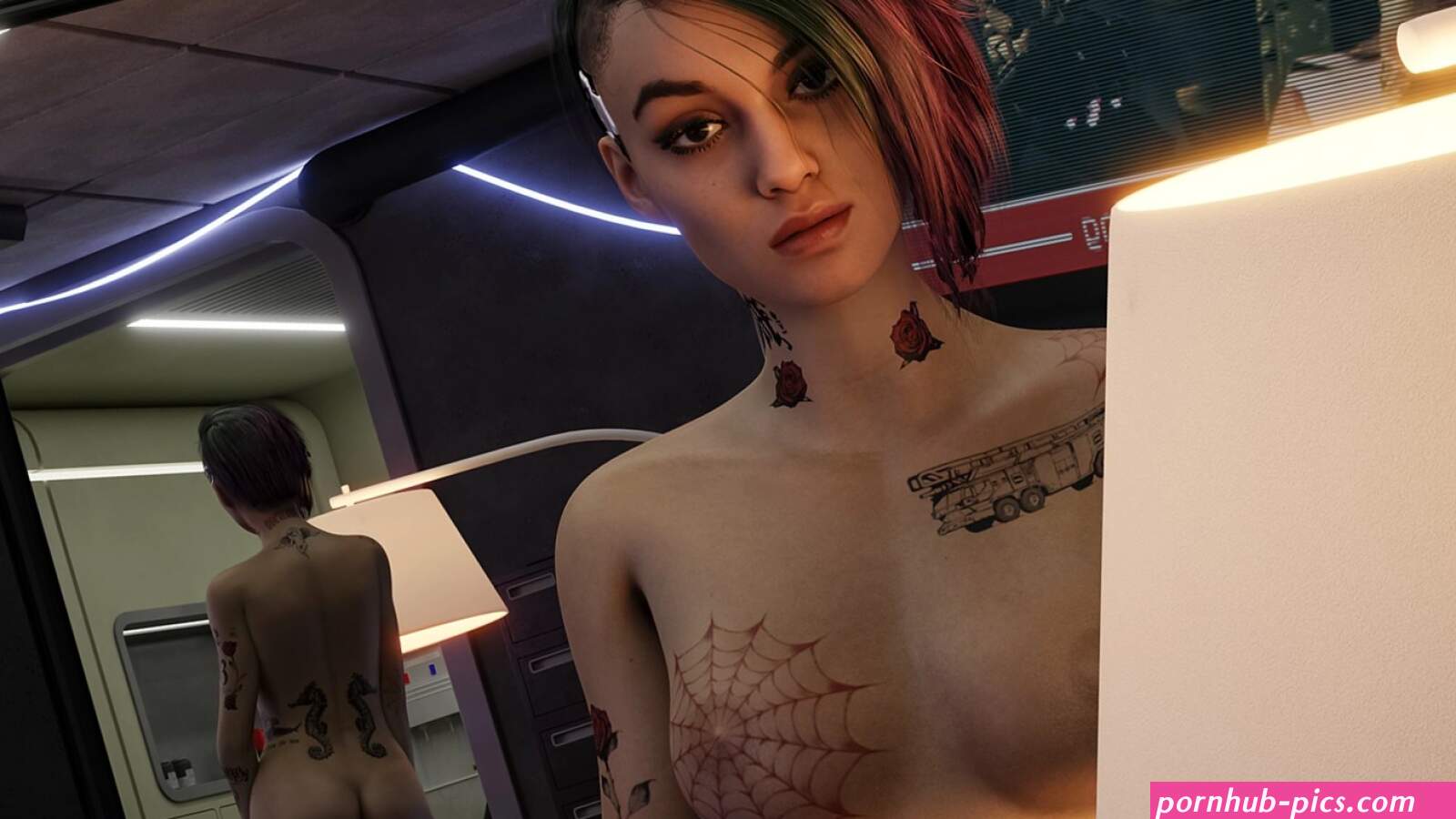 Judy Alvarez standing naked with her beautiful body Cyberpunk2077 by Taker Judy Alvarez