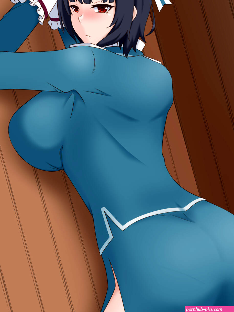 big boobs solo boobs huge breasts curvy shoulder length hair leaning ass anime anime girls Kantai Collection Takao KanColle black hair artwork digital art fan art embarrassed