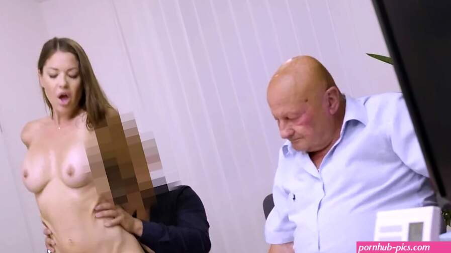 Cuckold is watching his wife having sex in the office