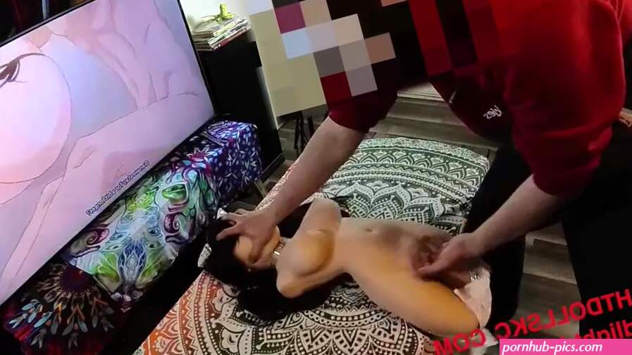 Big cock nerd fucks silicone sex doll in multiple positions and watches hentai anime porn
