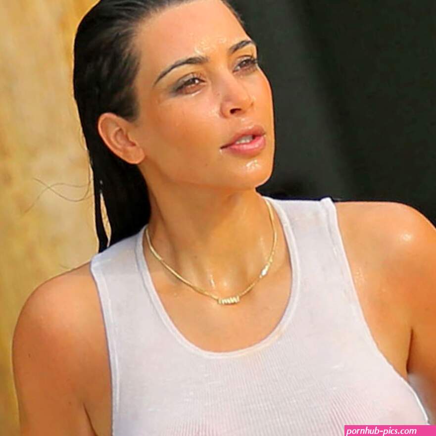 Kim Kardashian Bares Nipples in Wet White Tank-Top