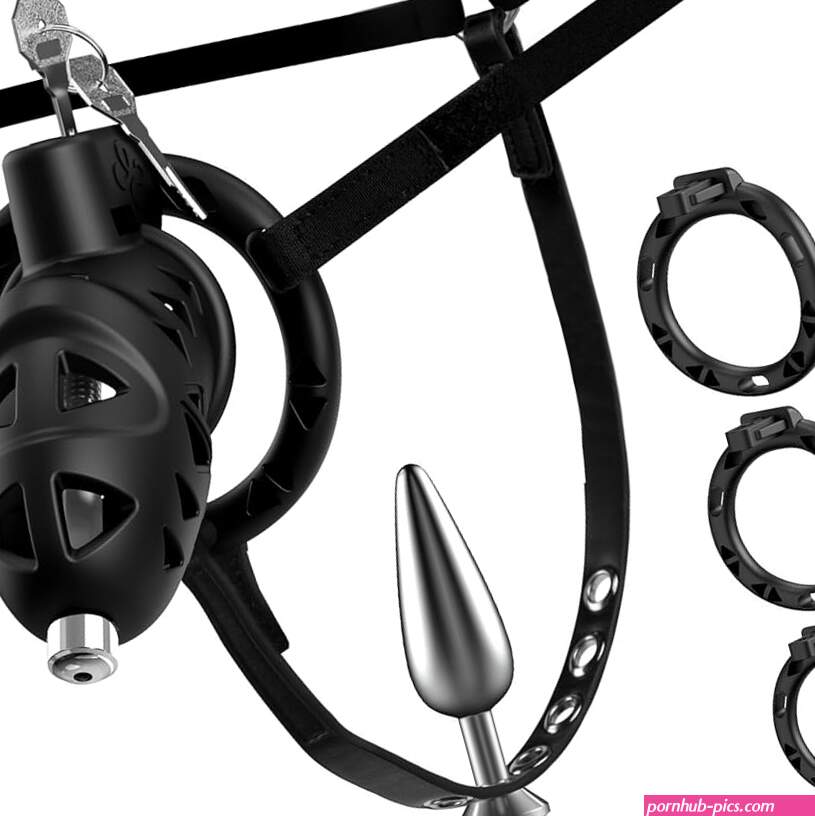 : Male Chastity Cock Cage with Anal Butt Plugs FEELKIDA Adjustable Strap on Harness Chastity Belts Devices with 3 Sizes Rings Penis Cage Adult Sex Toys with BDSM Bondage Gear Accessories Black :
