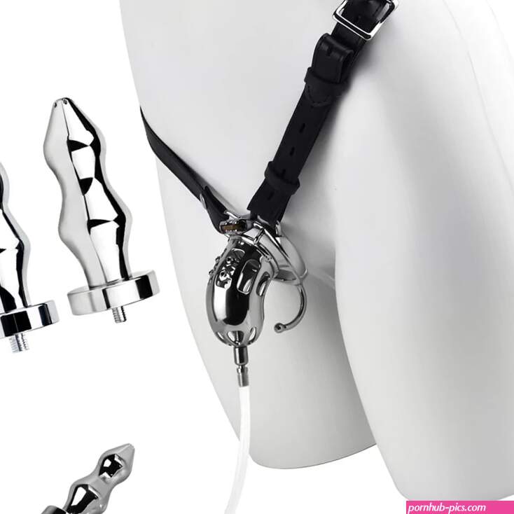Wearable Metal Chastity Cage with Anal Plug