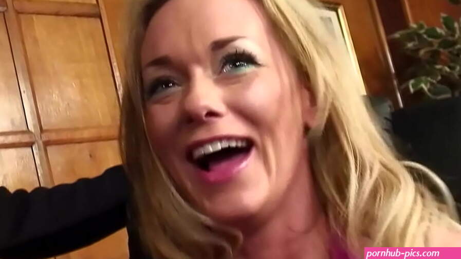 This sexy blonde mature secretary really knows how to please her boss and his business partner
