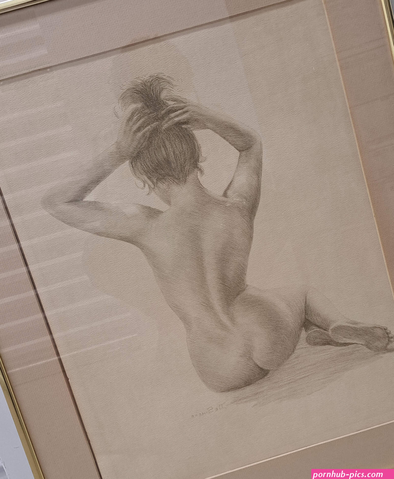 Vintage De Simone Lithograph: nude Woman in Pose Framed Art Print