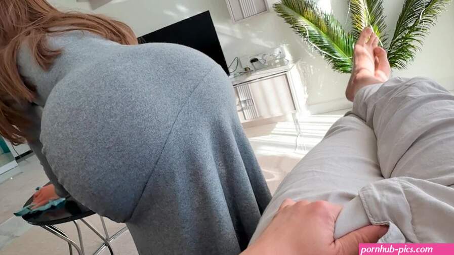 Step Mom caught Step Son with boner while cleaning and helped him cum on her big round ass