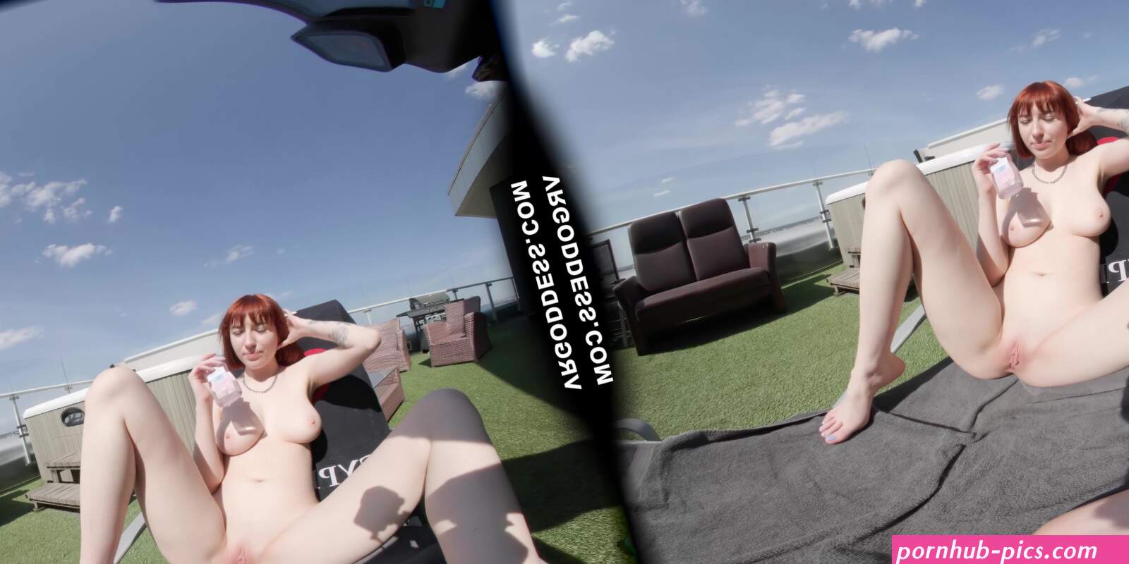 Lily Mays Oils Up Her Huge Pale Boobs And Tight Young Body Sunbathing Masturbation
