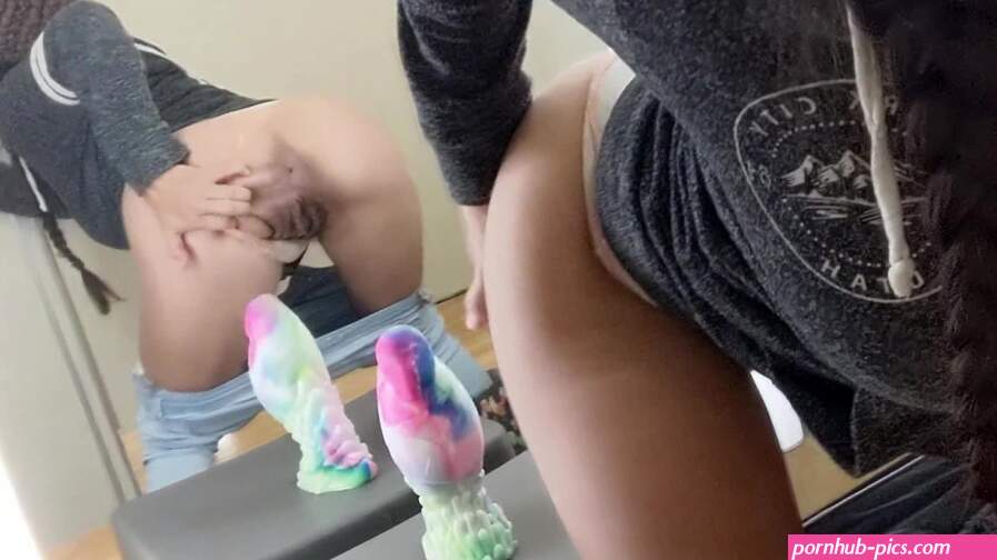 Sneaking in a Huge Dildo Insertion in a Public Fitting Room