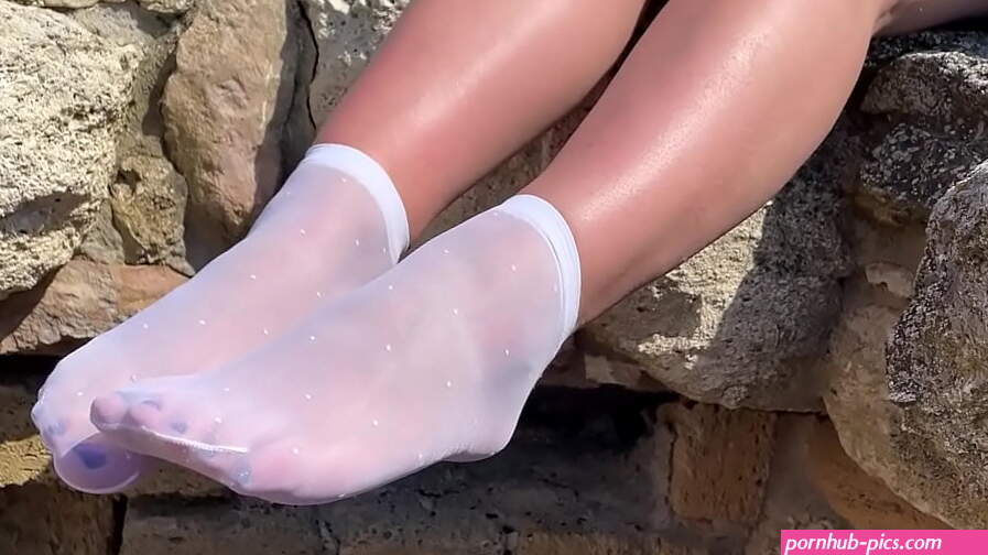 Mistress Foot Tease In Cute Sheer White Nylon Socks Outdoor