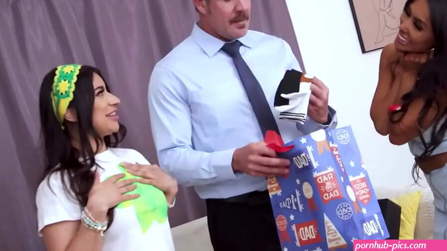 Stepmom and stepdaughter give stepdad an anal surprise