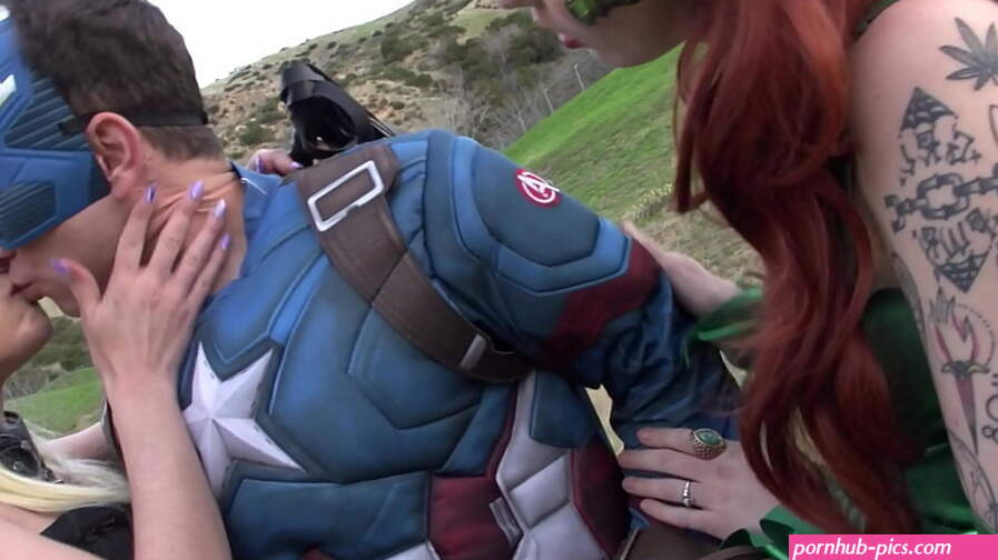 Captain America Catwoman Poison Ivy and Amazon Woman Cosplay Reverse Gangbang
