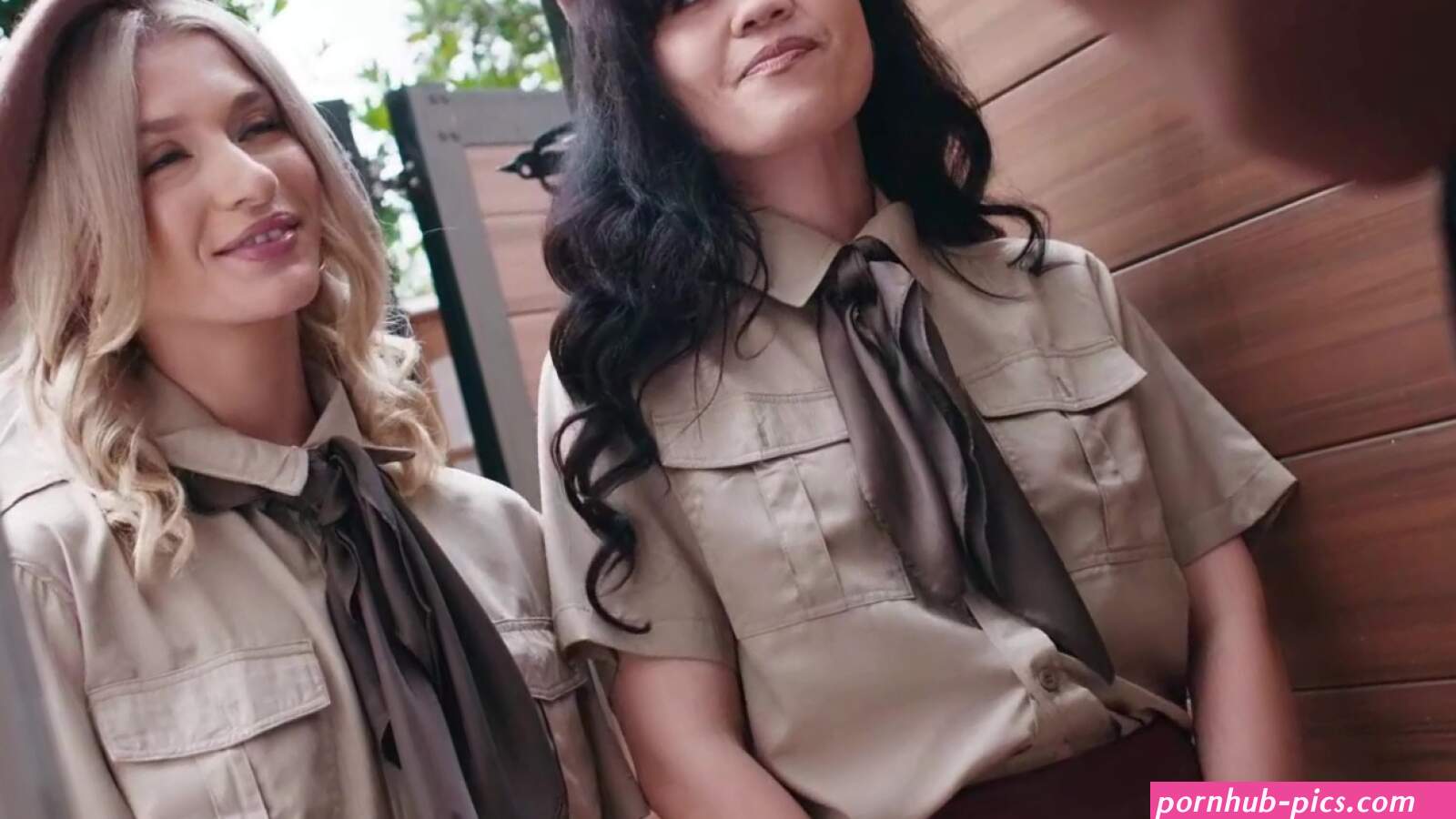 Anal threesome with tranny MILF and two teen babes in scout uniform
