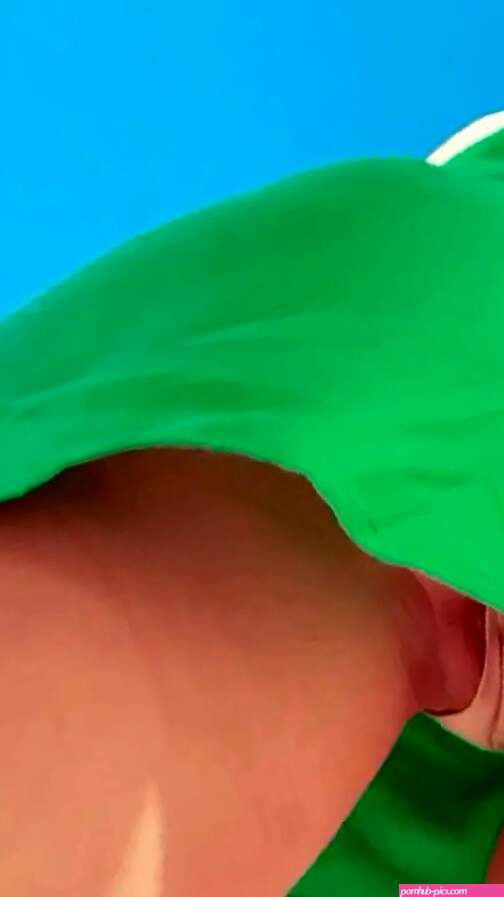 Green dress pussy slip