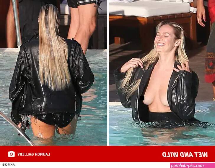 Candice Swanepoel Suffers a Nip Slip Swimming With Nothing But a Leather Jacket On