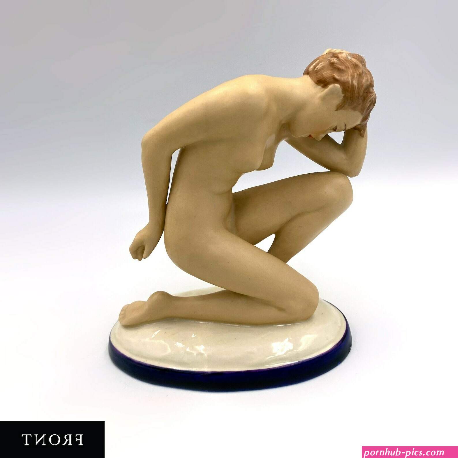 C.1938 1945 Royal Dux Kneeling Nude (Art Deco, German, Naked, Woman, Female, Knee, Erotica, Figurine, Figure, Ornament, Vintage, Bohemian) | Vinterior