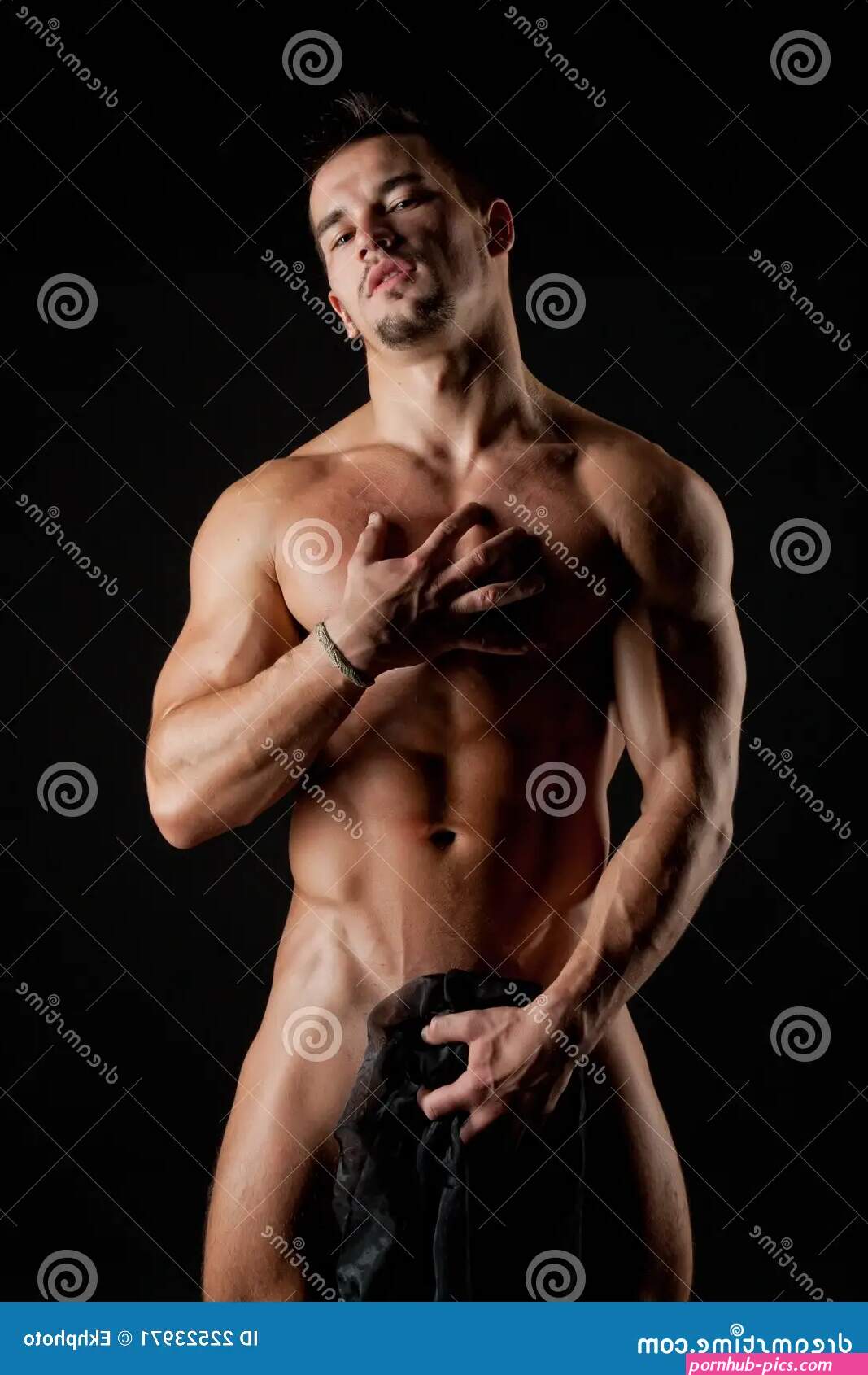 Muscular Young Naked Man Wrapped in Silk Stock Image