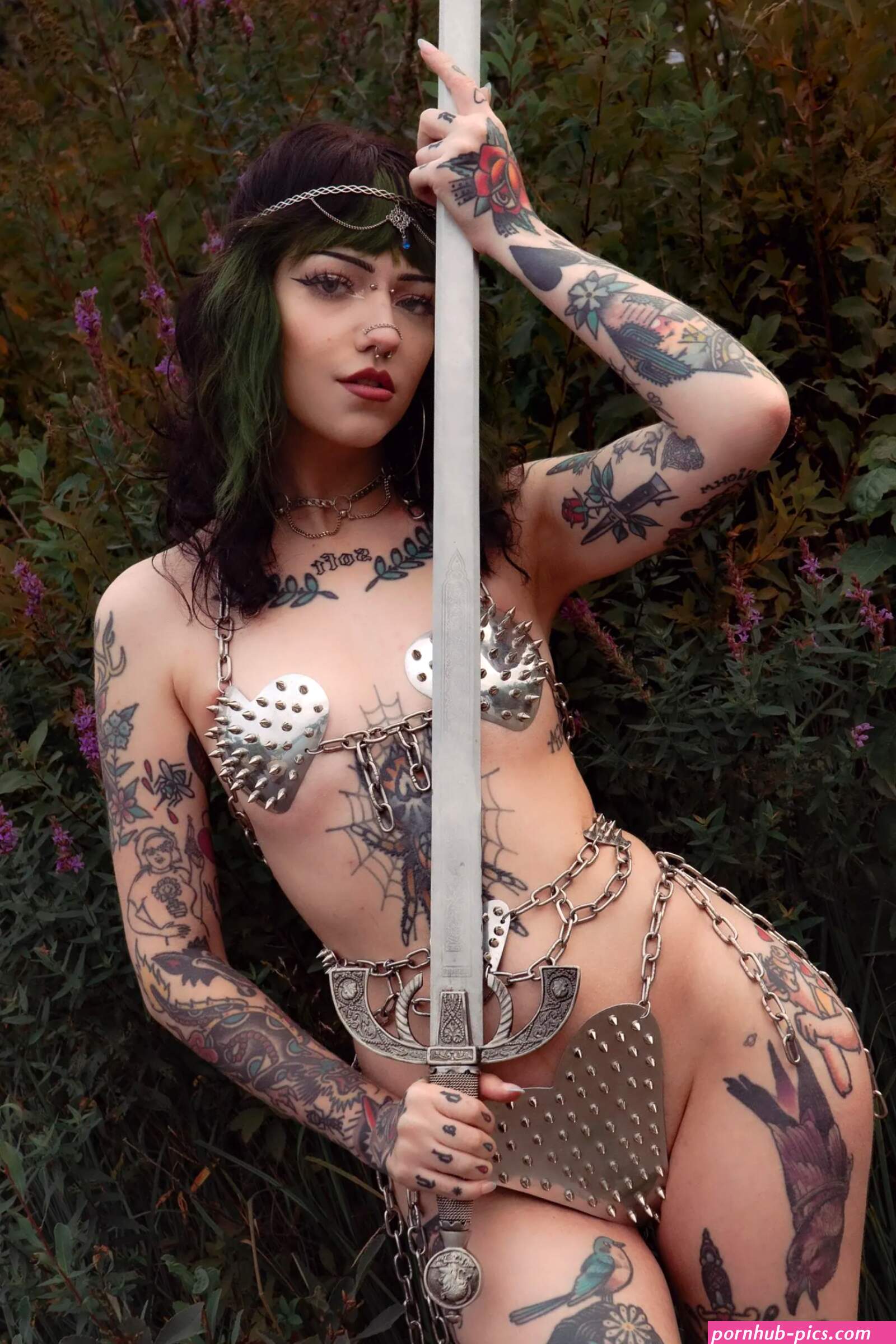 Spiked Heart Metal Armor Chain Bikini Set