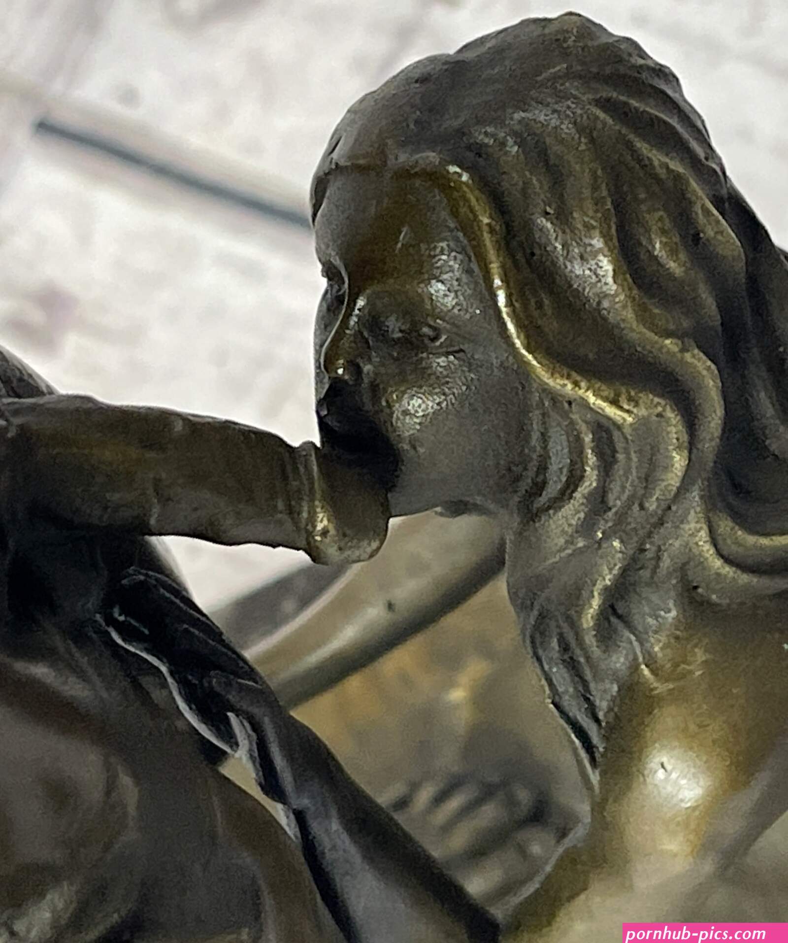 Blowjob Bronze Statue Sculpture Girl on Her Knees Erotic Art on Marble