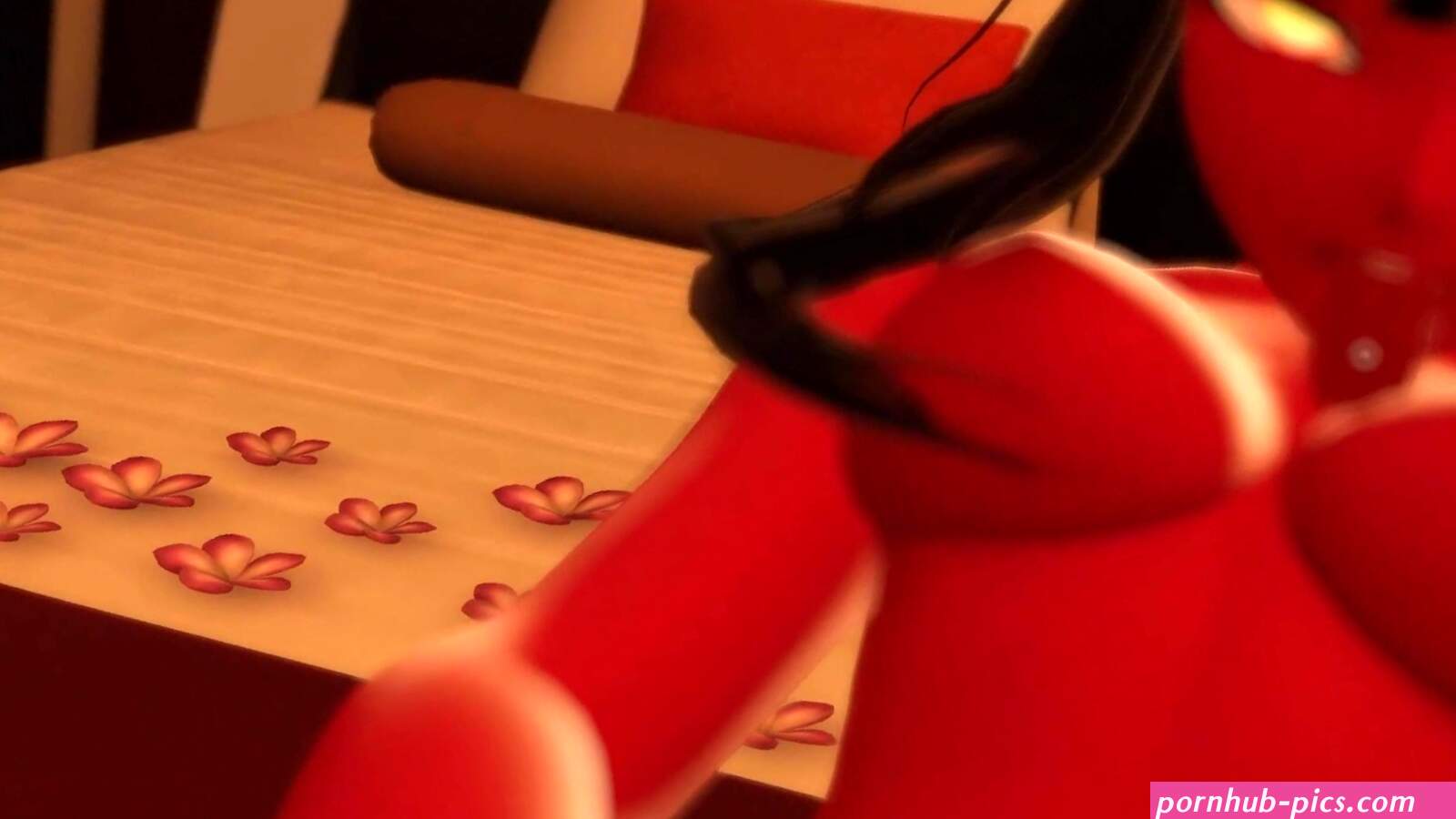 Meru fucks herself with a red dildo