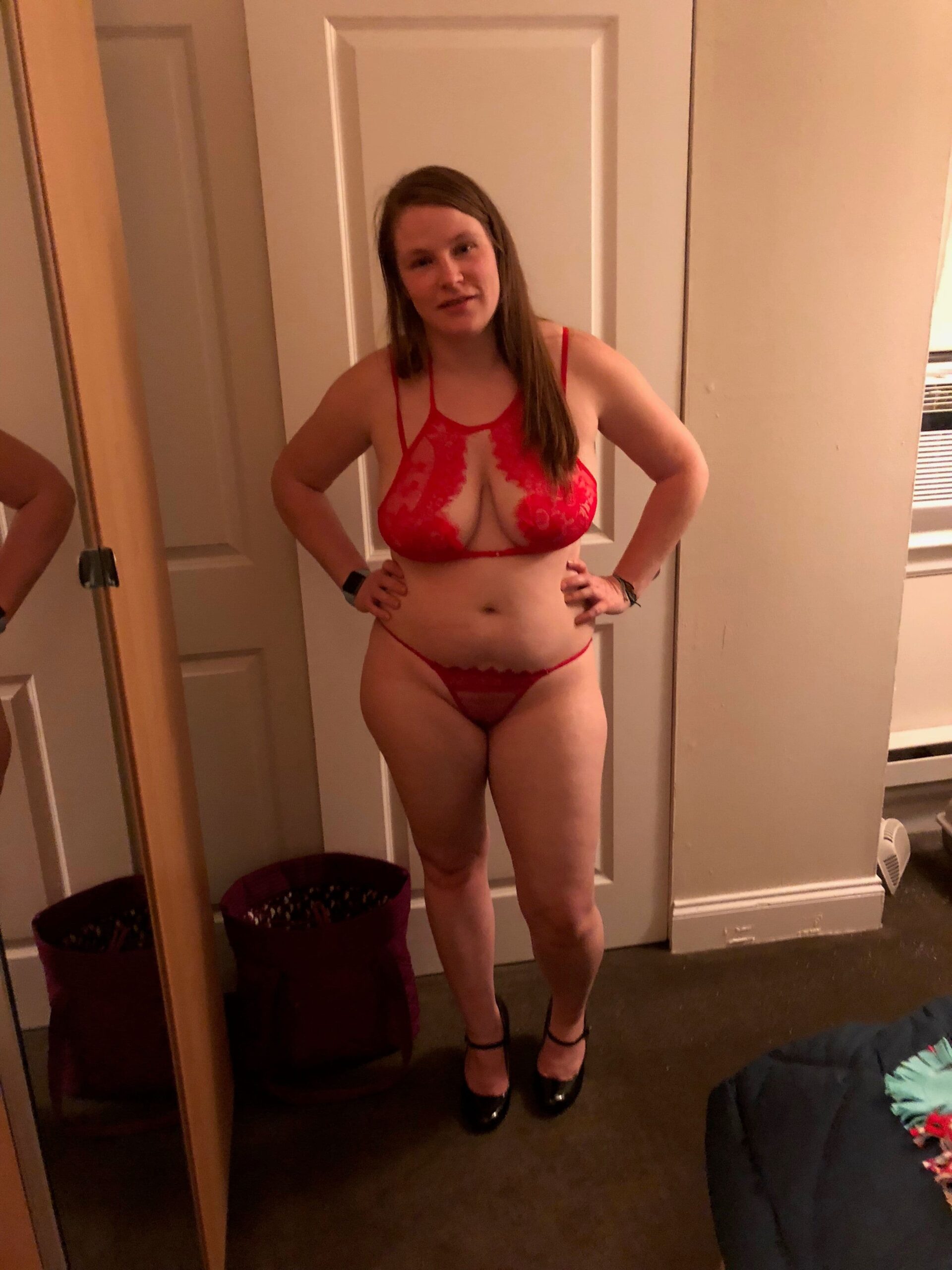 BBW Amateur Busty Shaved Chubby Fat Mature MILF with Saggy Tits Wearing Lingerie