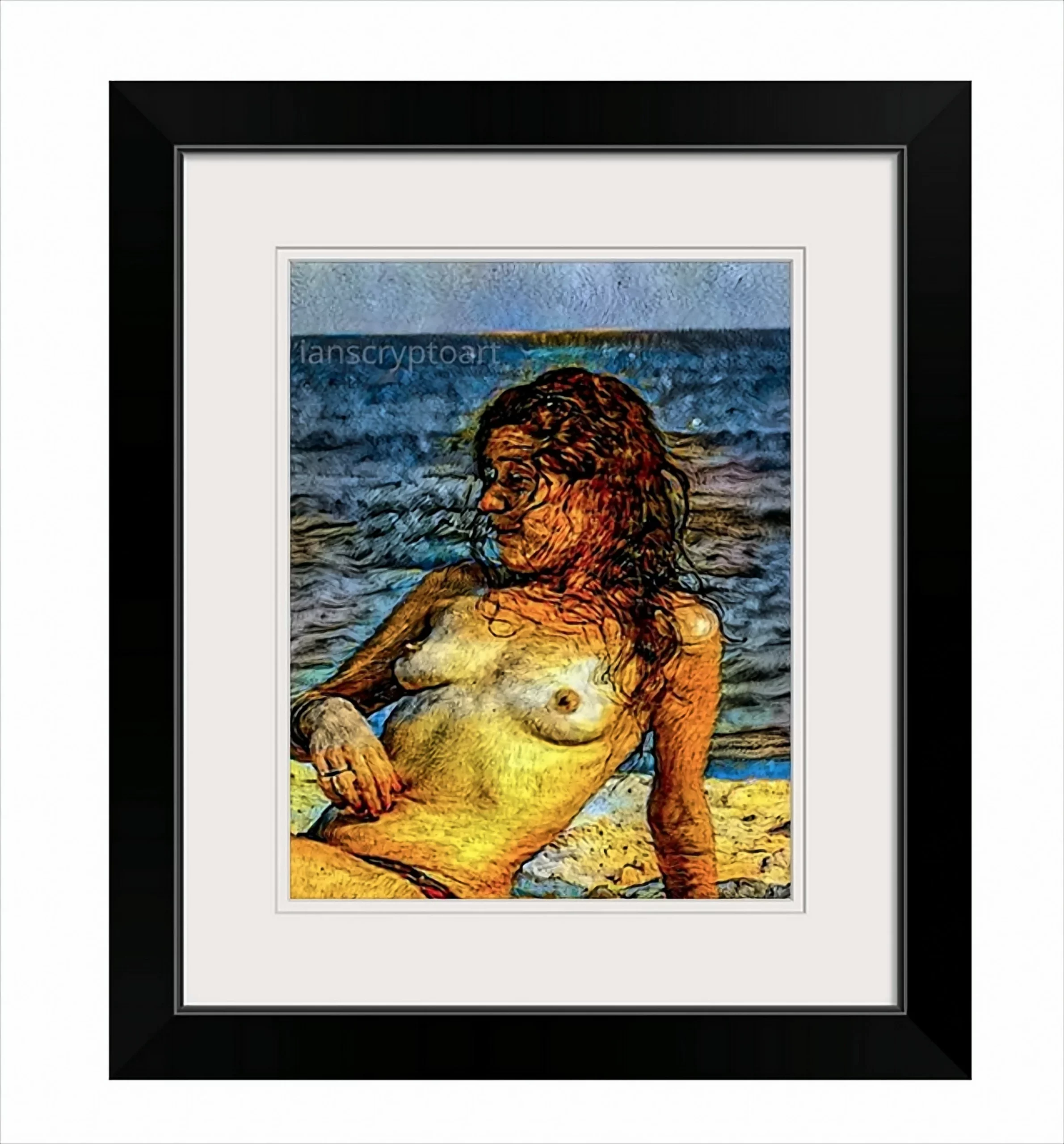 Janis Joplin Nude on the Beach 1967 14x11 Inch Acrylic Print on Canvas Framed