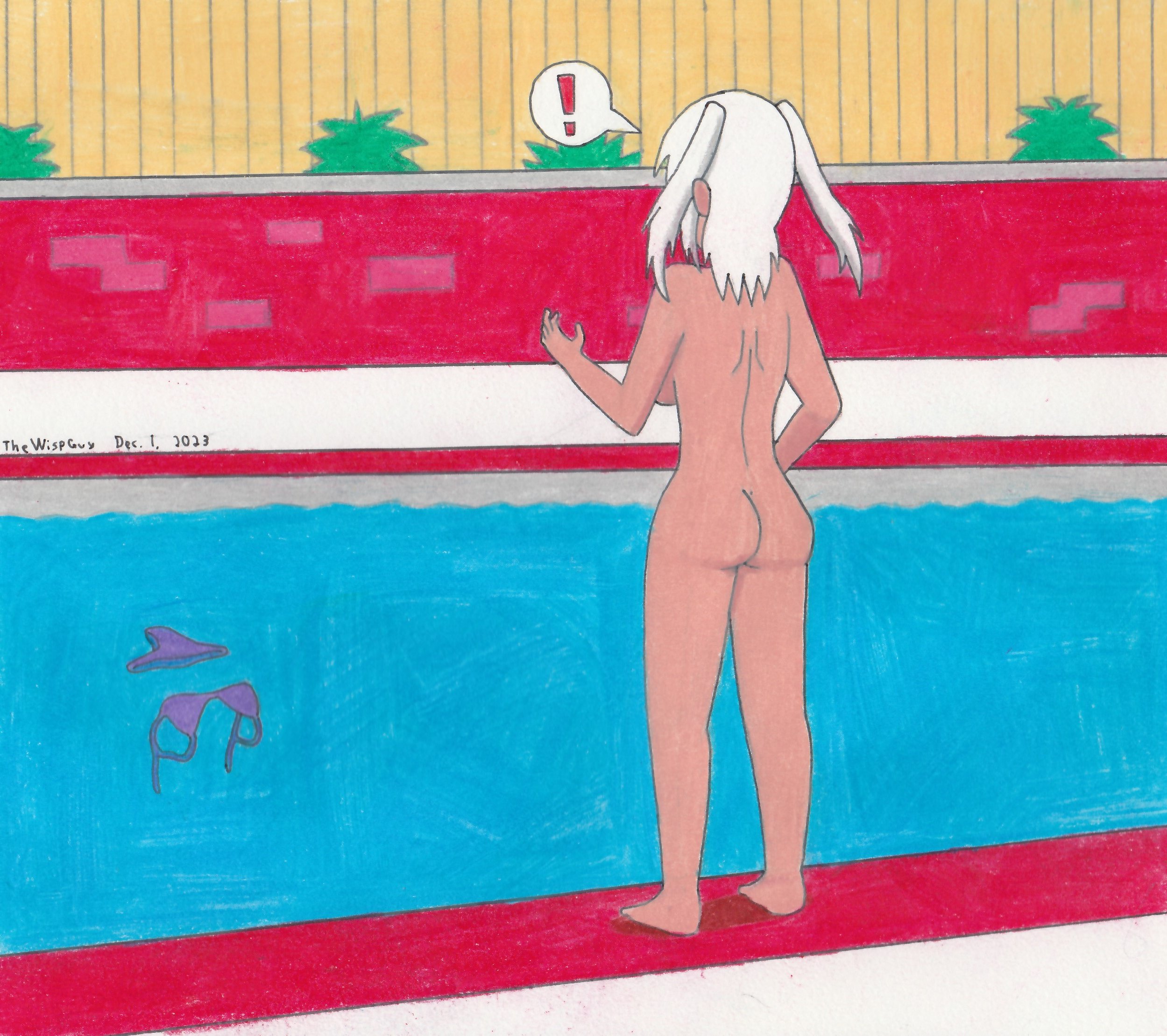 TWG18ArtSection on X: A commission for Darkspider1994! Rin goes for a swim in the pool but it seems she accidentally left something behind when she climbed out... OC Naked Nude ENF EmbarrassedNudeFemale