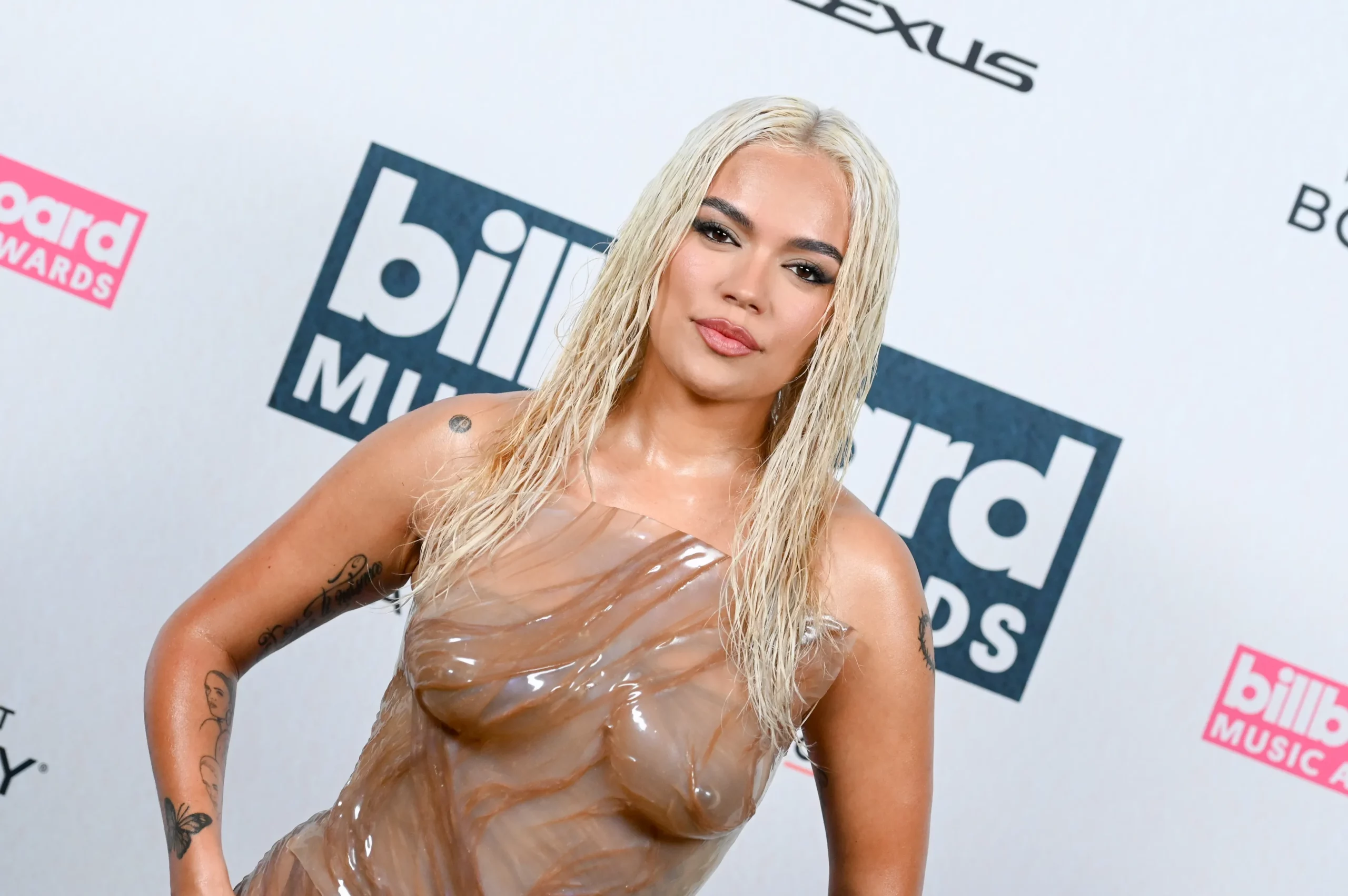 Karol G Wears Trendy Wet Look at Billboard Music Awards 2023