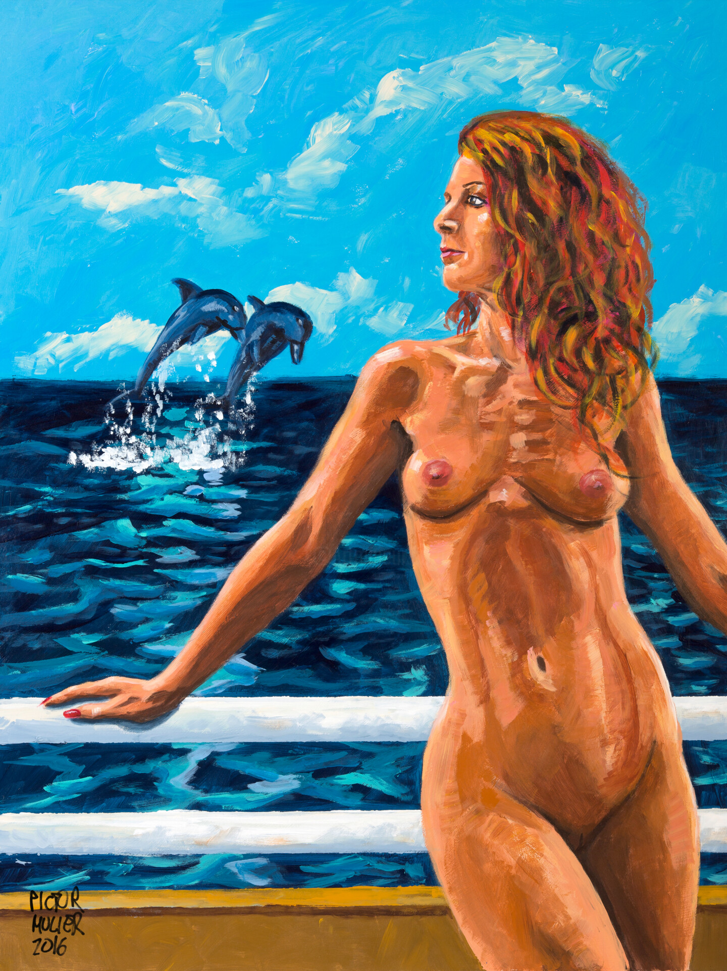 Dolphins Jumping To See Viennas Naked B Schilderij door Pictor Mulier