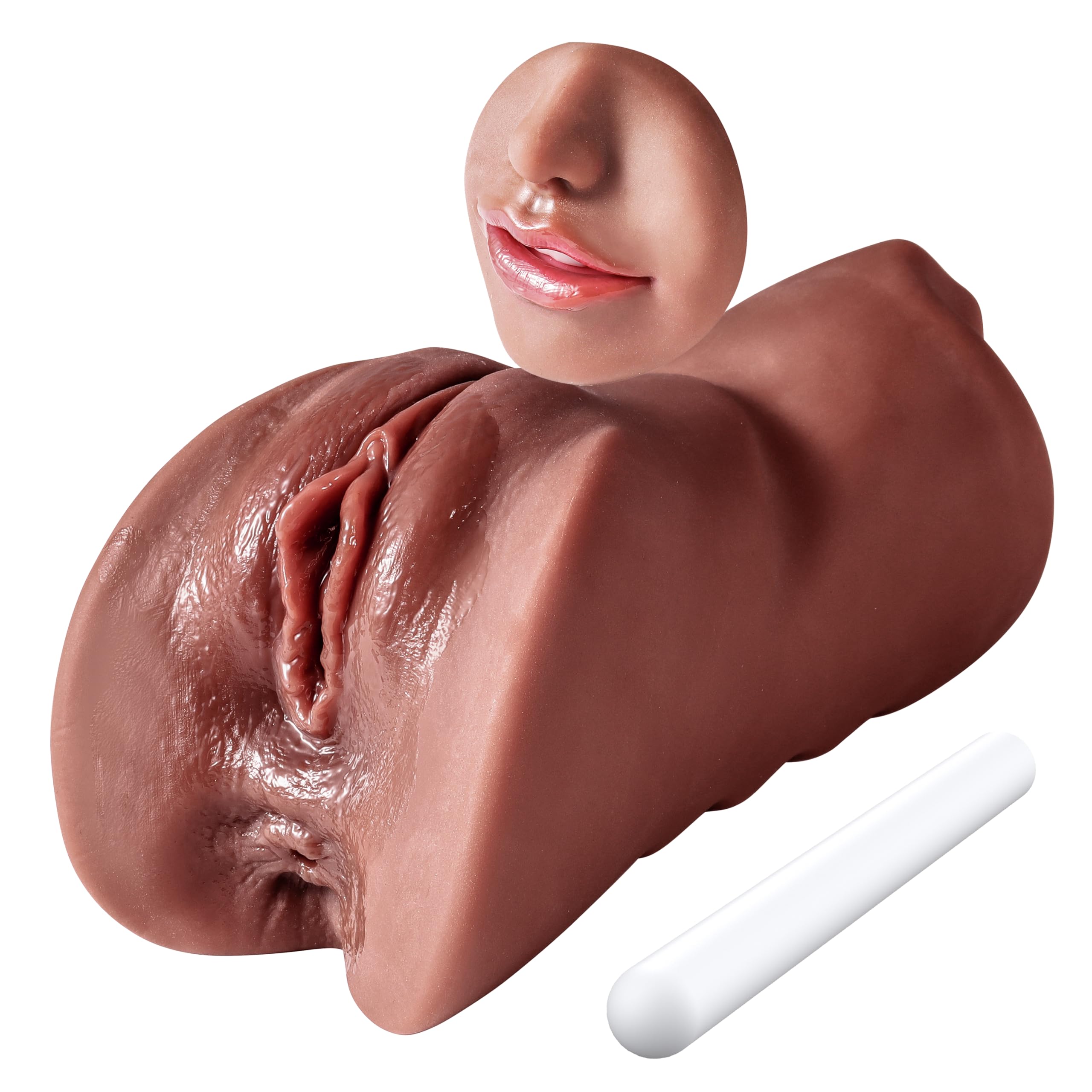 Mansbatee 3 in 1 Male Masturbator Realistic Pocket Pussy with Drying Stick Double-Ended Male Sex Toy Mouth Tongue Textured Vagina Tight Anus for Men Masturbation Black :.au: Health Household