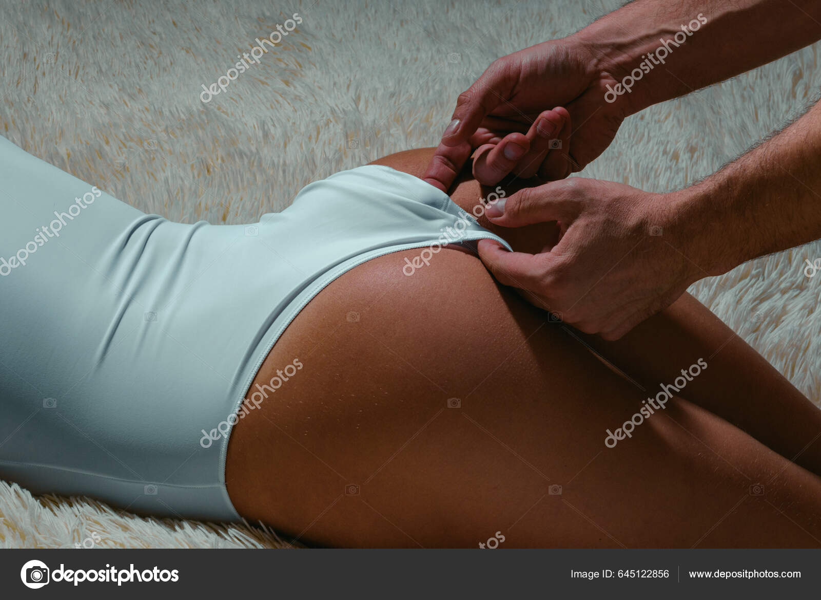 Female Buttocks Stripped Male Hand Sexy Buttocks White Lingerie Attractive Stock Photo 645122856