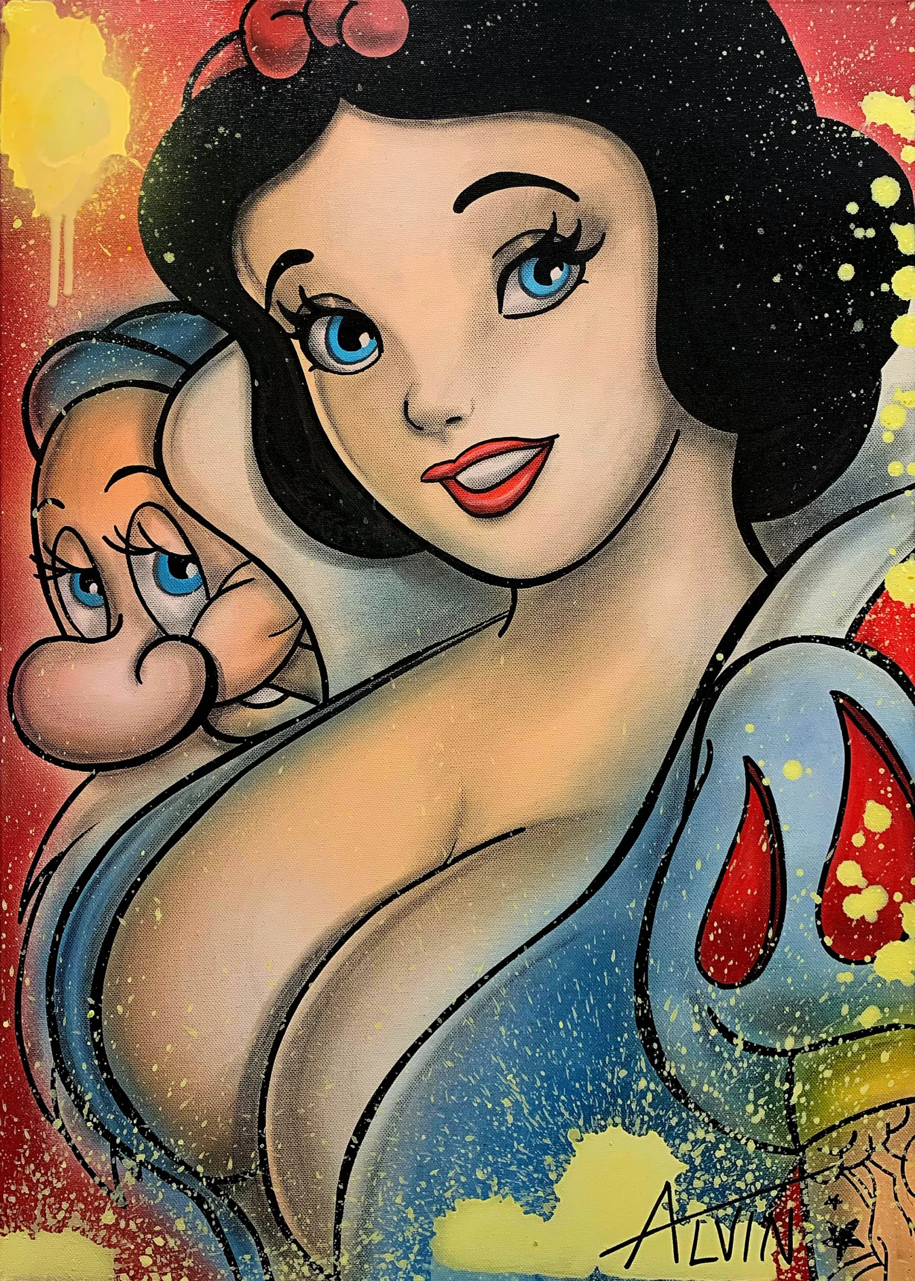 Door kunstenaar Alvin Silvrants: Disney Sexy Sneeuwwitje Grote borsten gluren Dwerg