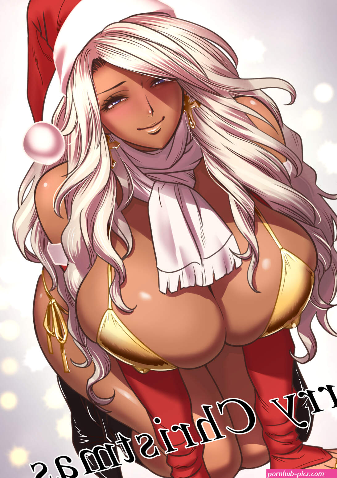 big boobs long hair boobs anime girls anime Santa hats Christmas