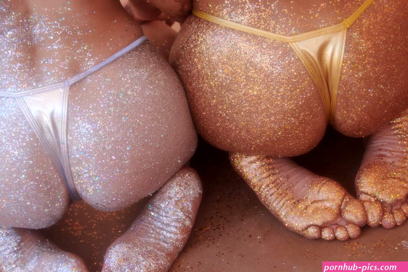 Two Women with Silver Gold Glitter Metallic Butts Bottoms of Feet Art