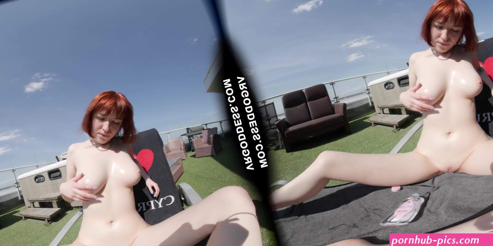 Lily Mays Oils Up Her Huge Pale Boobs And Tight Young Body Sunbathing Masturbation